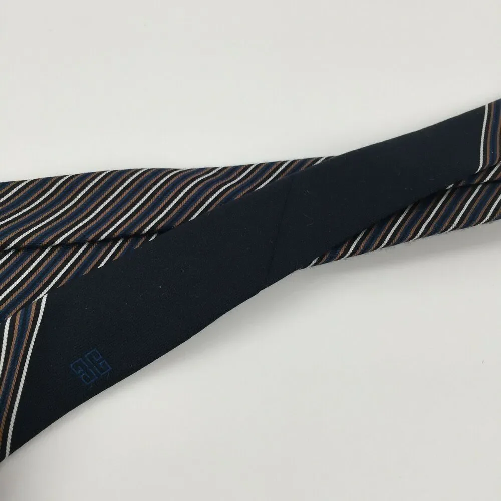 Vintage 1970s Givenchy Gentlemen Paris Tie Navy Blue Striped Skinny Necktie - Picture 10 of 12